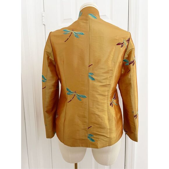 Gump's Womens Gold Dragonfly Embellishments Reversible Blazer Jacket Size 12 - Picture 3 of 6